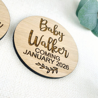 Personalised Baby Announcement Welcome Plaque Wooden Disk Circle Pregnancy Announcement Photo Prop