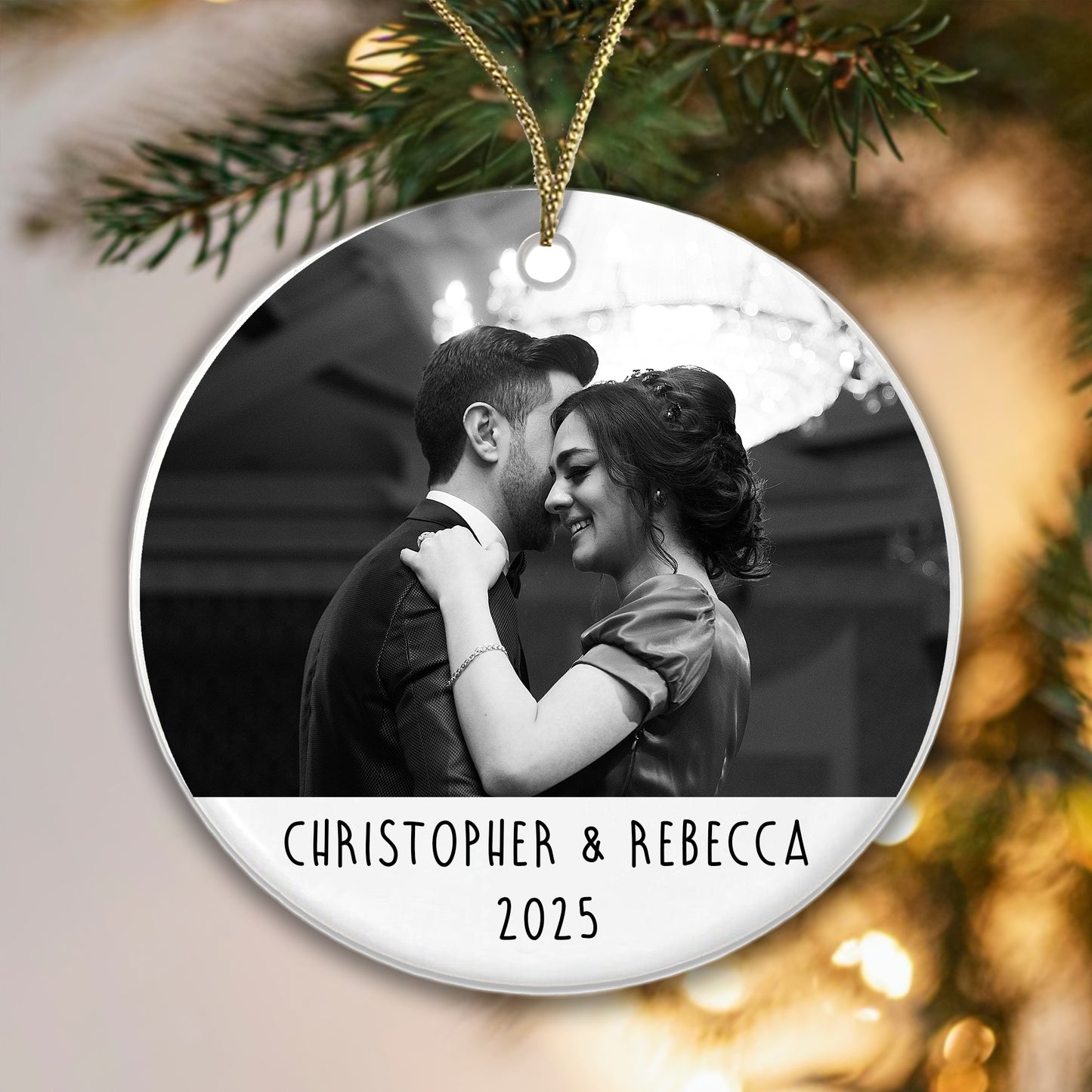 Personalised Couple Photo Bauble - Add a photo, names and year!