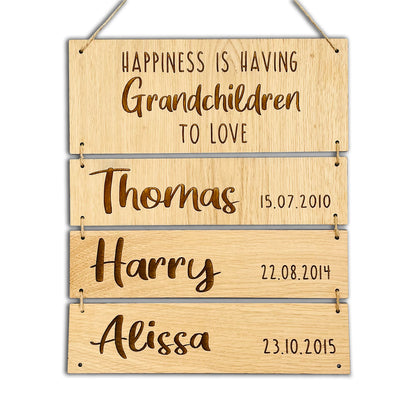 Personalised Wall Decoration Gift for Grandparents - Happiness is having Grandchildren to Love - Add Names & Birth dates