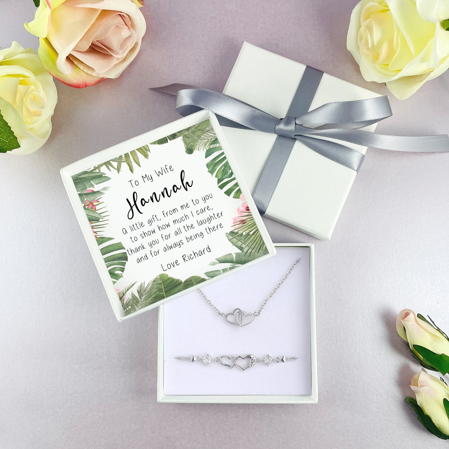 Personalised Wife Jewellery Gift Box Set - Bracelet & Necklace - Perfect for Birthdays, Anniversaries, Christmas, Valentines