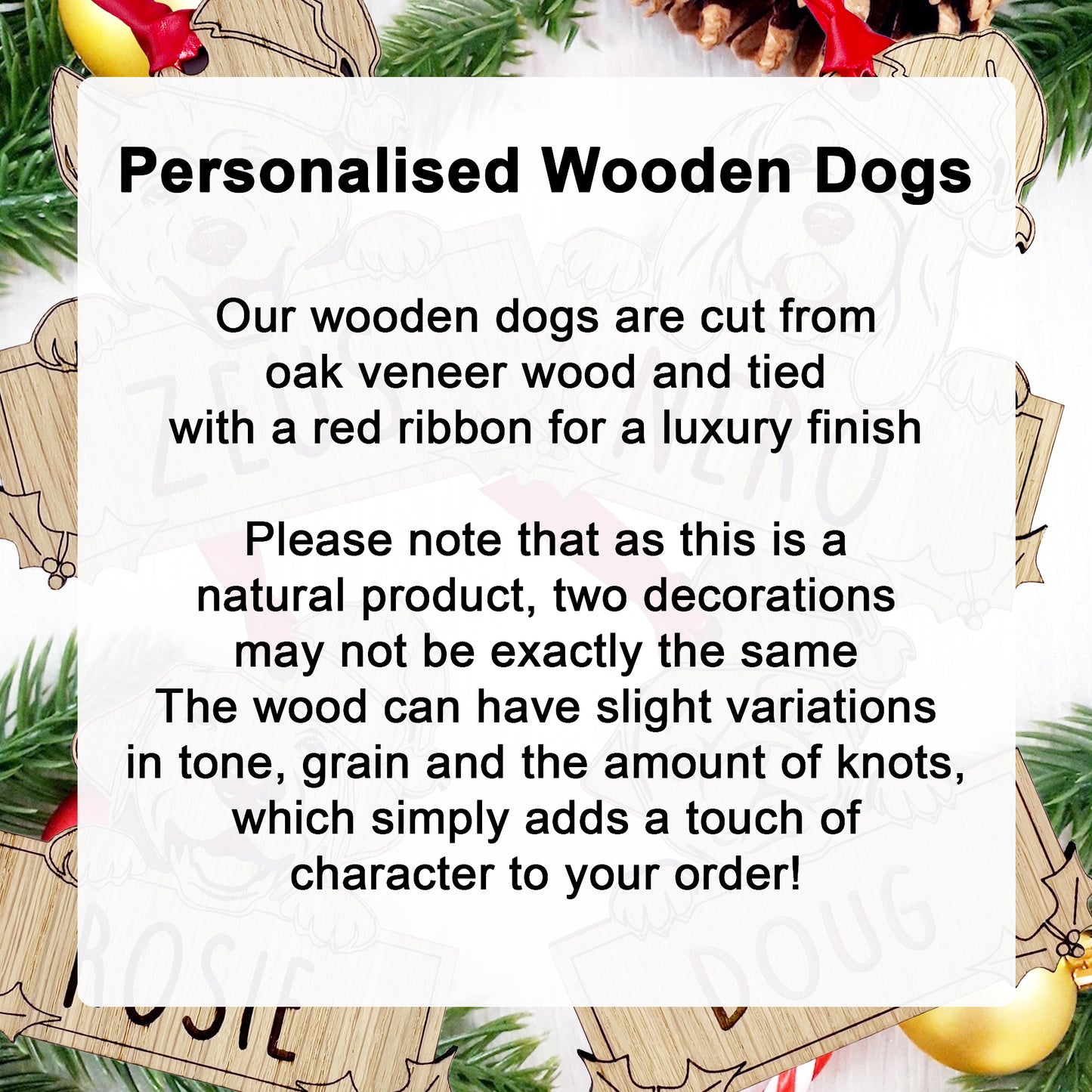 Personalised French Bull Dog Bauble - Peeking Dog - Oak Veneer Wood - Add your own name!