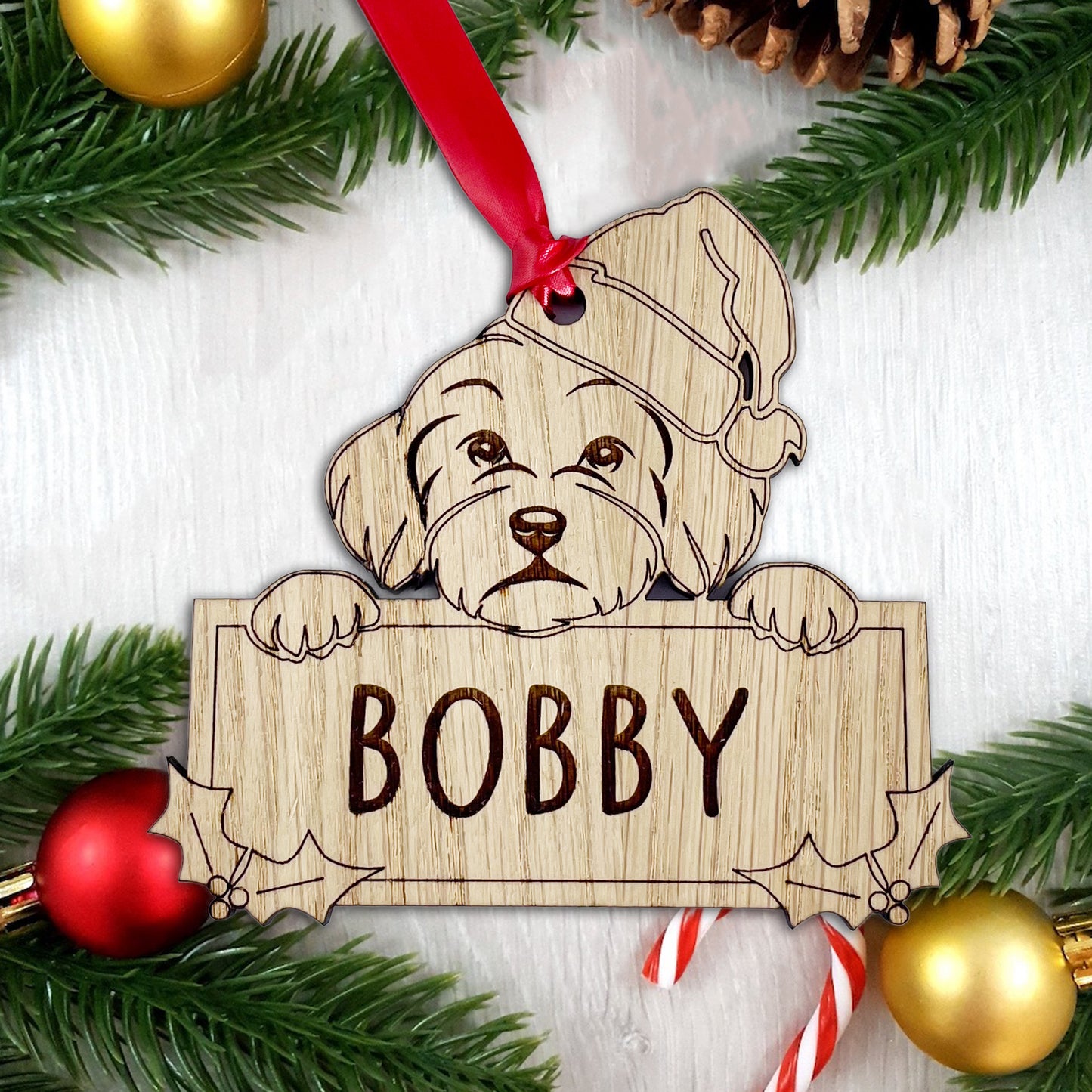 Personalised Bichon Frisé Dog Bauble - Peeking Design