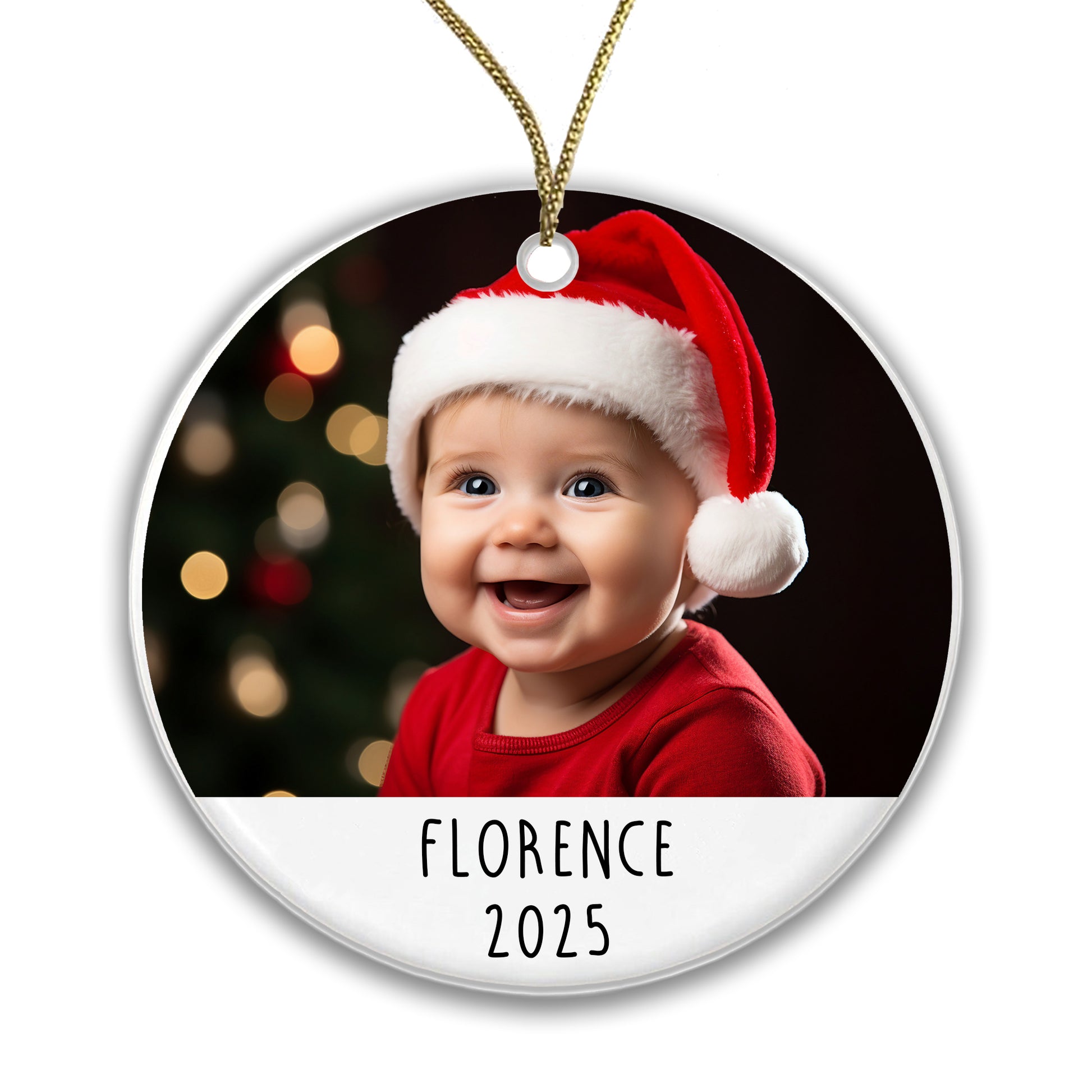 Personalised Christmas Baby Ceramic Photo Bauble