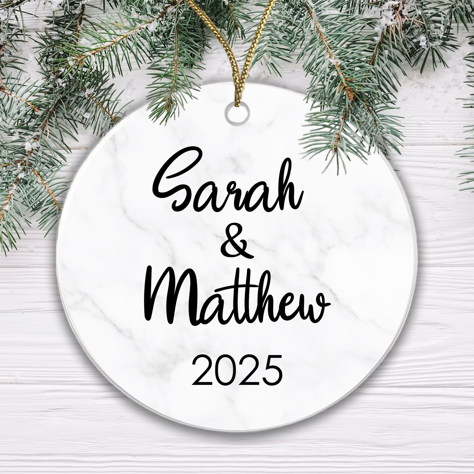 Personalised Couple Marble Bauble Tree Decoration Xmas Gift Idea Secret Santa - Add Names & Year! Ceramic