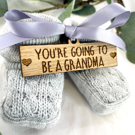 Guess What' Booties - Grey & Gift Boxed - "You're Going to Be..." - A Grandma