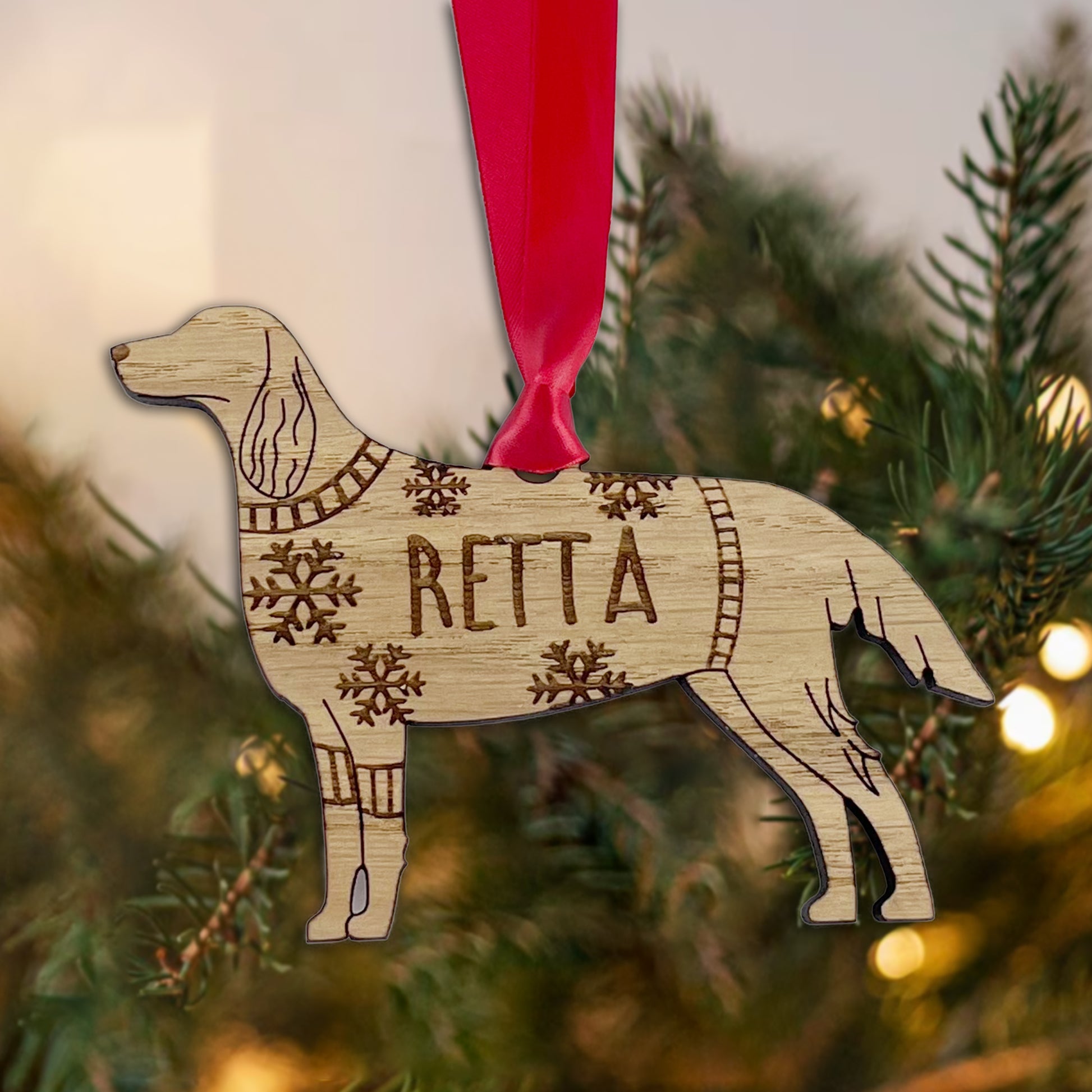 Personalised Red Setter Bauble Jumper Dog Bauble - Oak Veneer Wood - Add any name