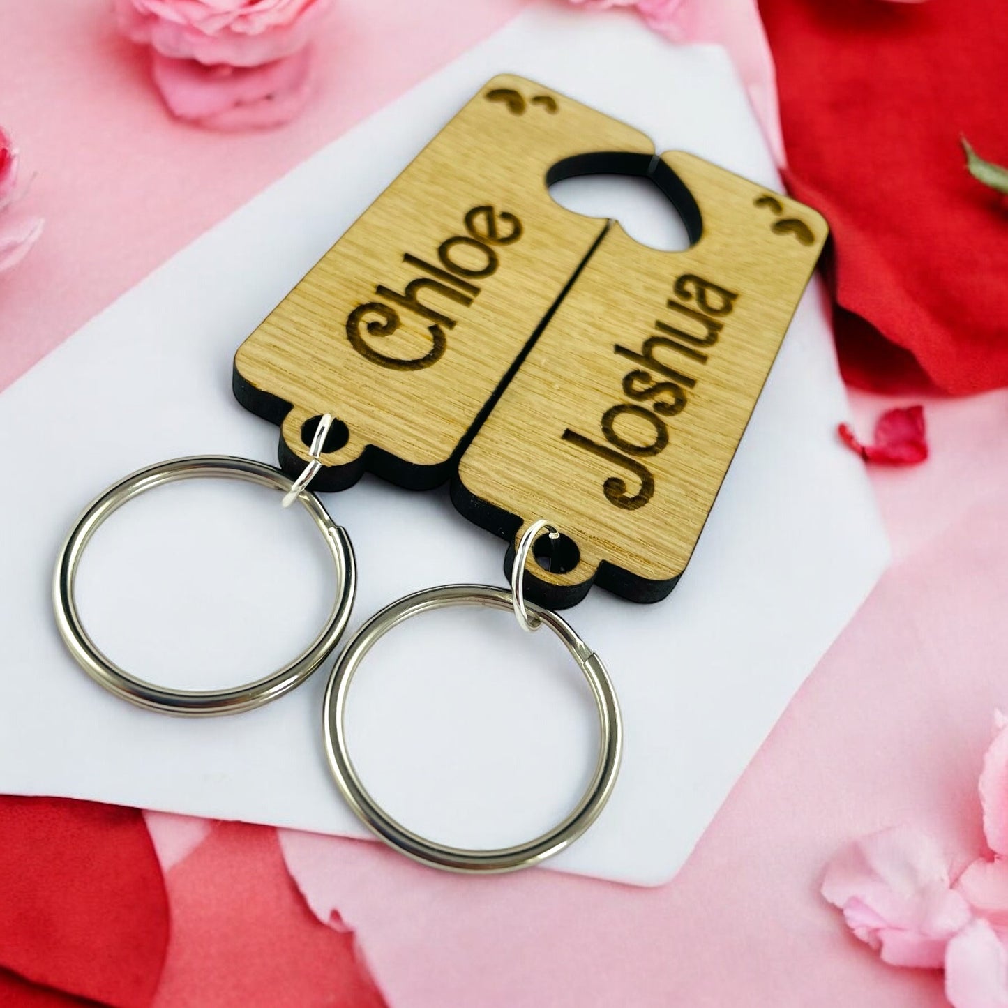 Personalised Name Keyring Heart - Set of 2