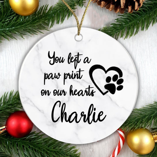 Personalised Memorial Ceramic Bauble - You left a Paw Print... Add any name!