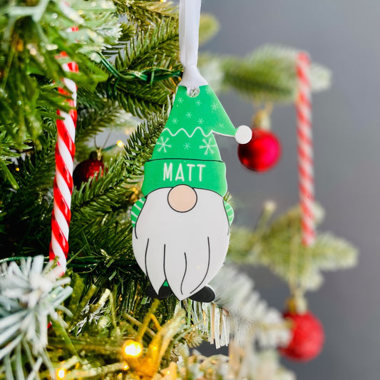 Personalised Christmas Acrylic Gonk Bauble - Green - Add any name! 