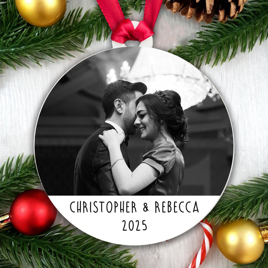 Personalised Couple Photo Bauble - Add a photo, names and year!