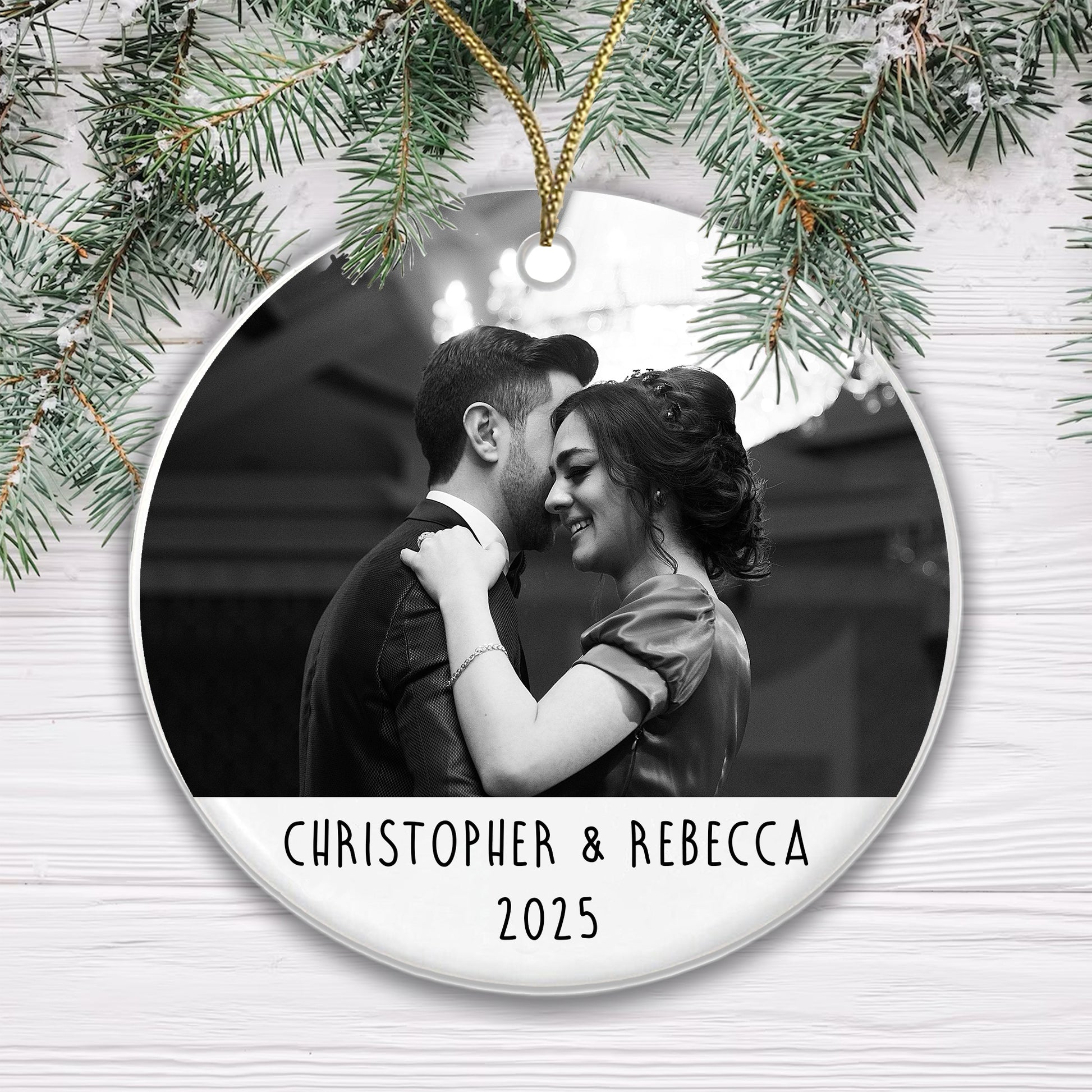 Personalised Couple Photo Bauble - Add a photo, names and year!