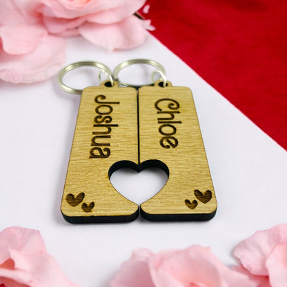 Personalised Name Keyring Heart - Set of 2