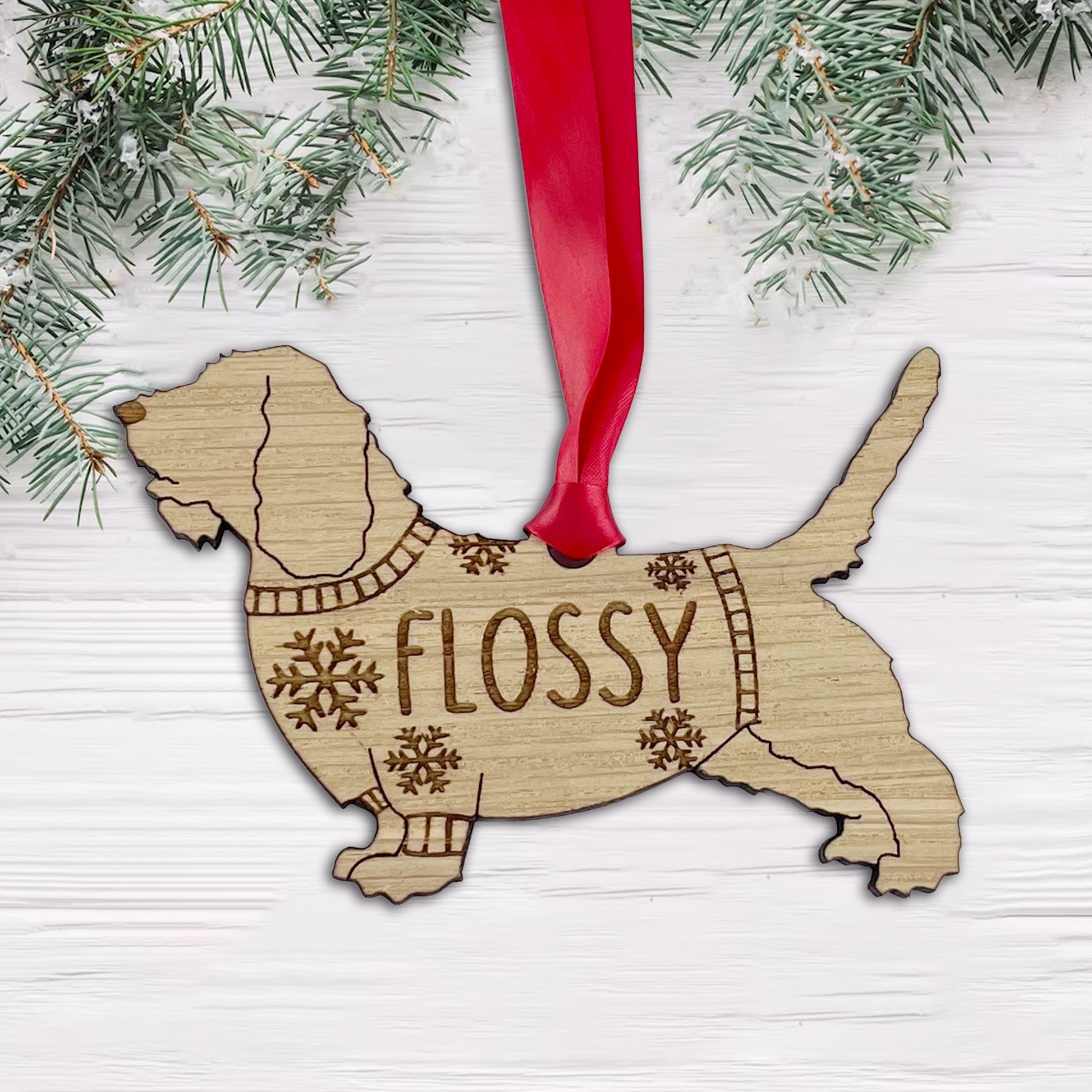 Personalised Petit Basset Griffon Vendeen Bauble Jumper Dog Bauble - Oak Veneer Wood - Add any name