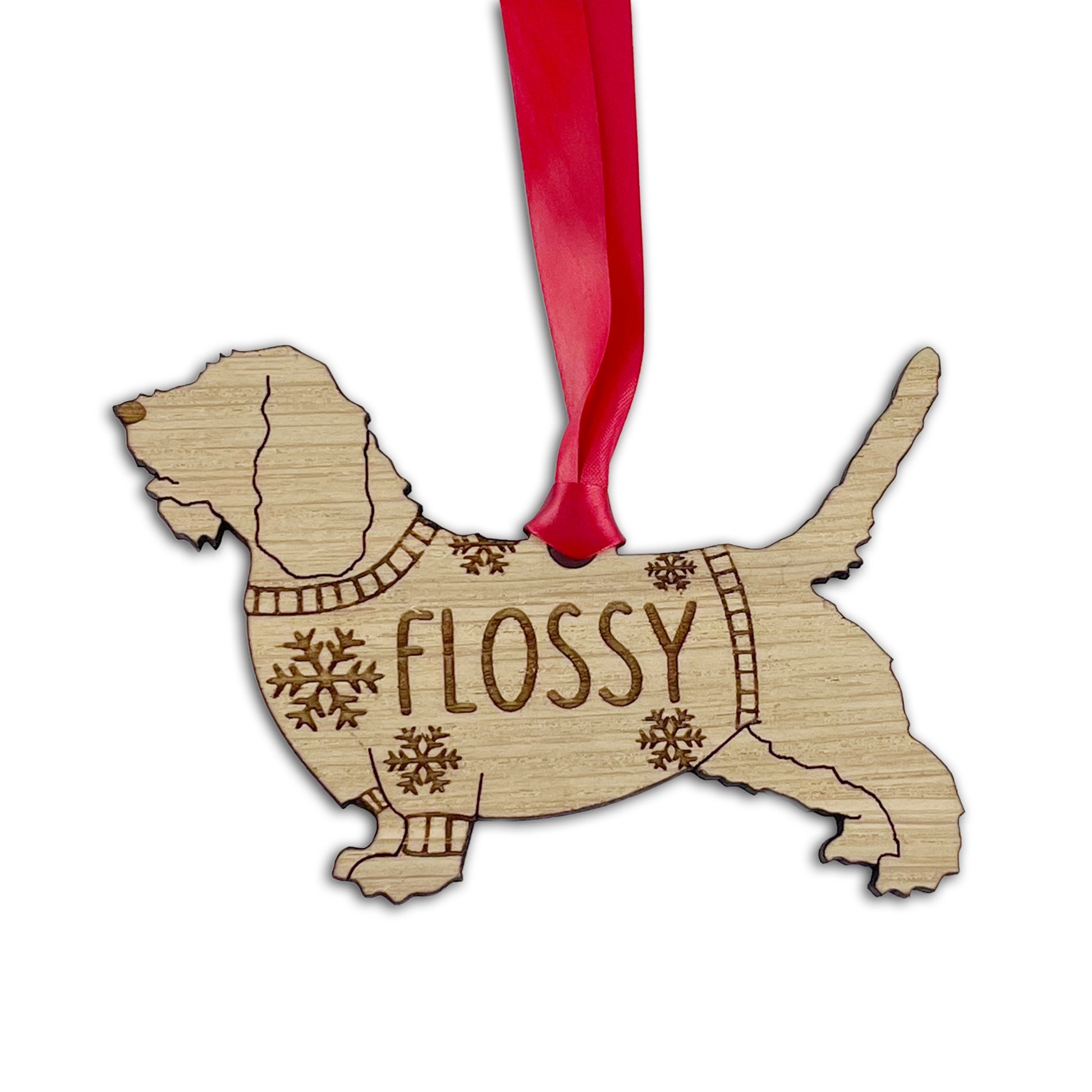 Personalised Petit Basset Griffon Vendeen Bauble Jumper Dog Bauble - Oak Veneer Wood - Add any name