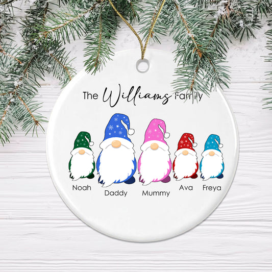 Personalised Gonk Family Christmas Bauble Acrylic - 3 Children Names + Surname