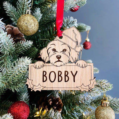 Personalised Bichon Frisé Dog Bauble - Peeking Design