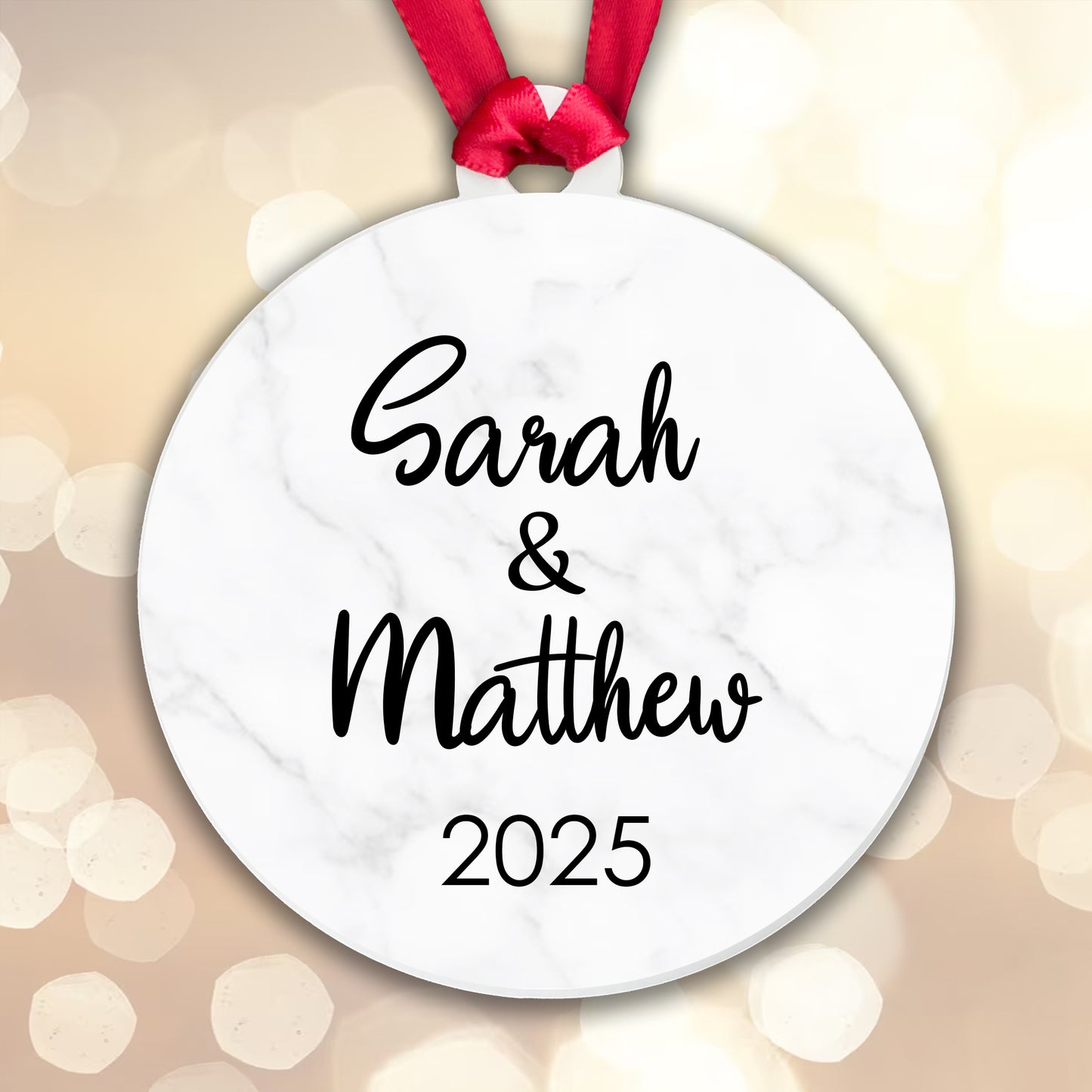 Personalised Couple Marble Bauble Tree Decoration Xmas Gift Idea Secret Santa - Add Names & Year! - Gift Boxed