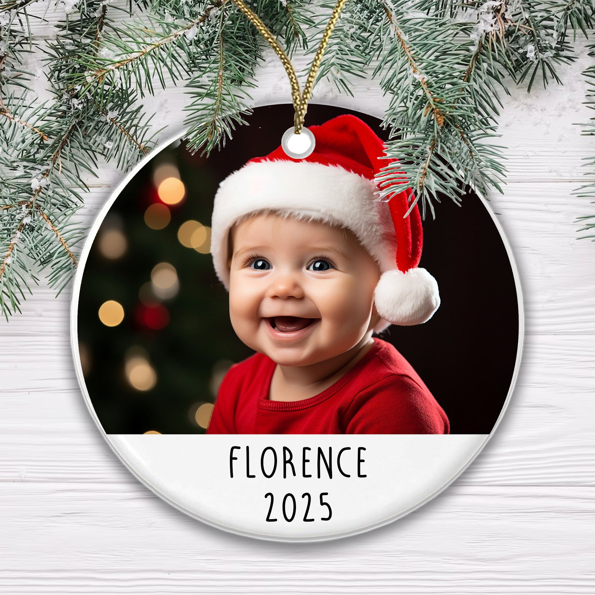 Personalised Christmas Baby Ceramic Photo Bauble