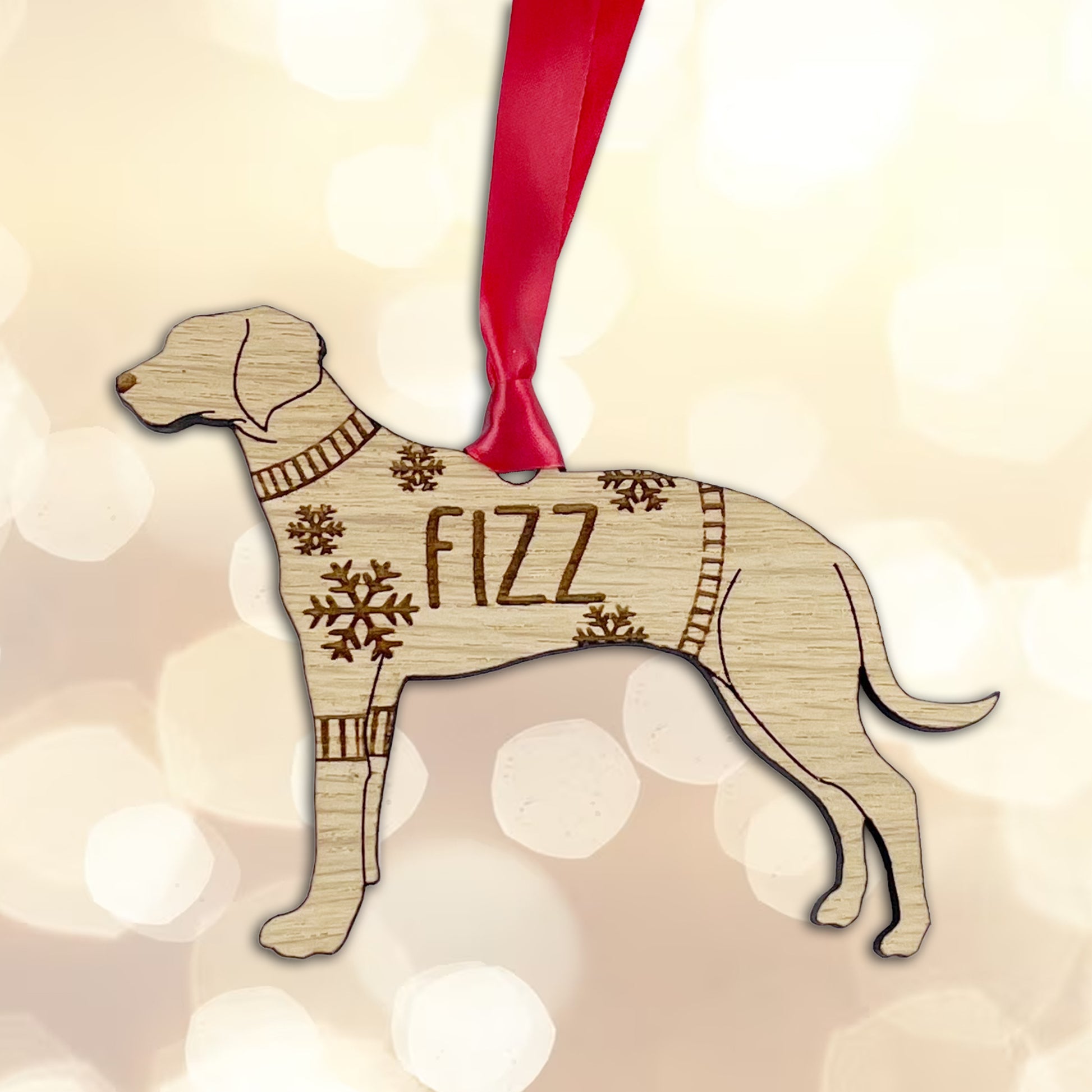 Personalised Rhodesian Bauble Jumper Dog Bauble - Oak Veneer Wood - Add any name