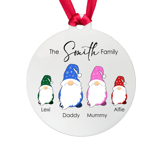 Personalised Gonk Family Christmas Bauble Acrylic - 2 Children Names + Surname