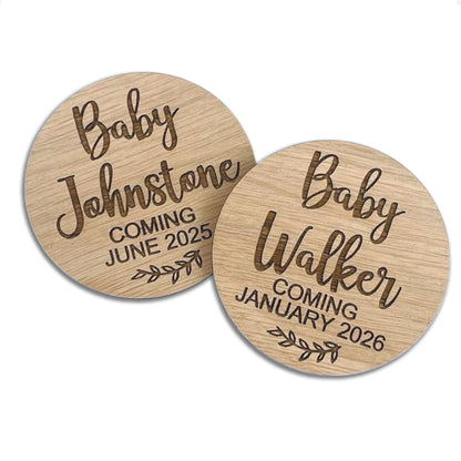 Personalised Baby Announcement Welcome Plaque Wooden Disk Circle Pregnancy Announcement Photo Prop