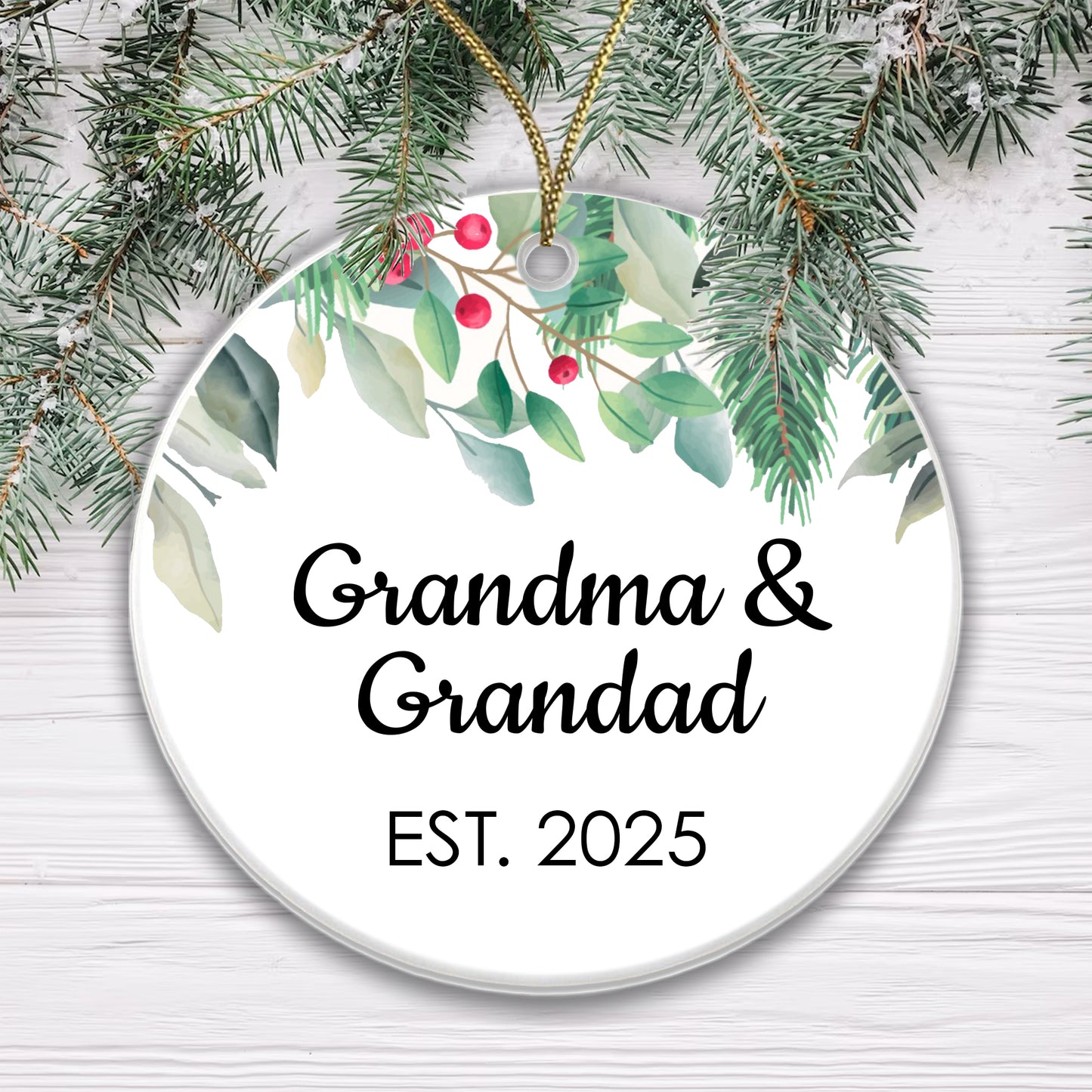 Grandma Grandad Est 2025 Bauble Pregnancy Announcement First Year Grandparents - Ceramic - Gift Boxed