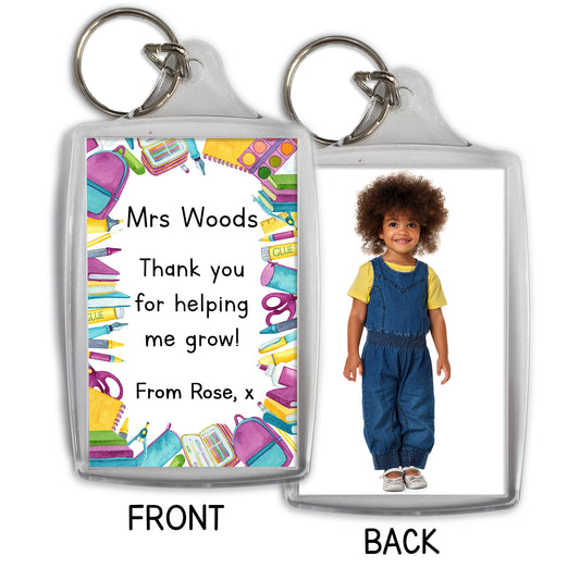 Personalised Teacher 'Thank You for helping me grow' Photo Keyring