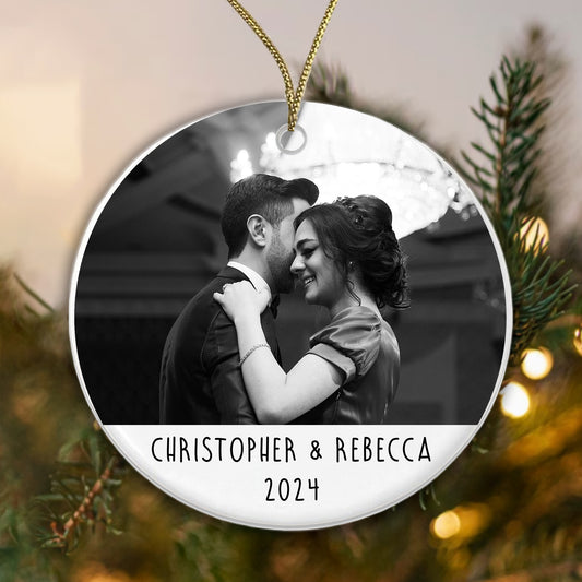 Personalised Couple Photo Bauble - Add a photo, names and year!