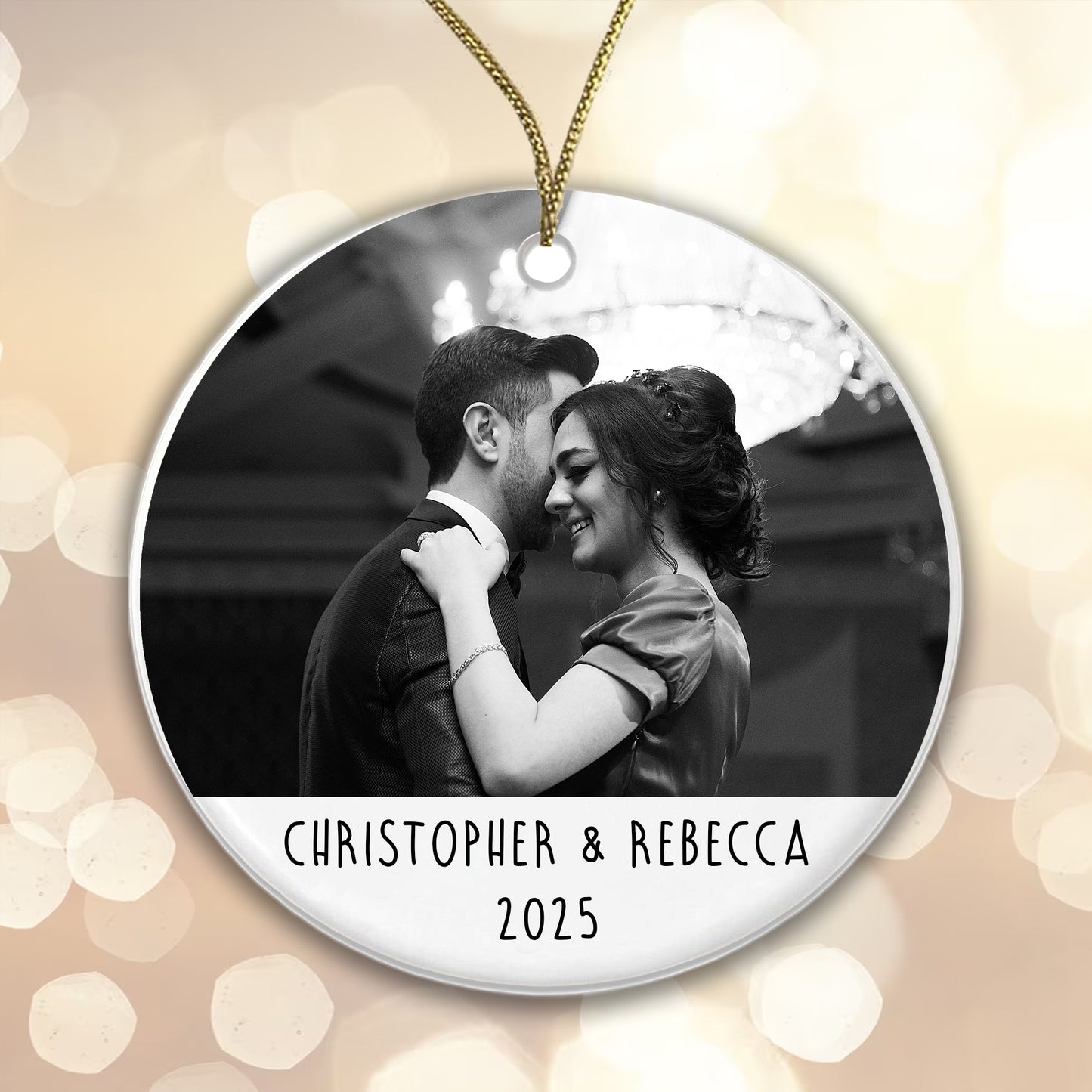 Personalised Couple Photo Bauble - Add a photo, names and year!