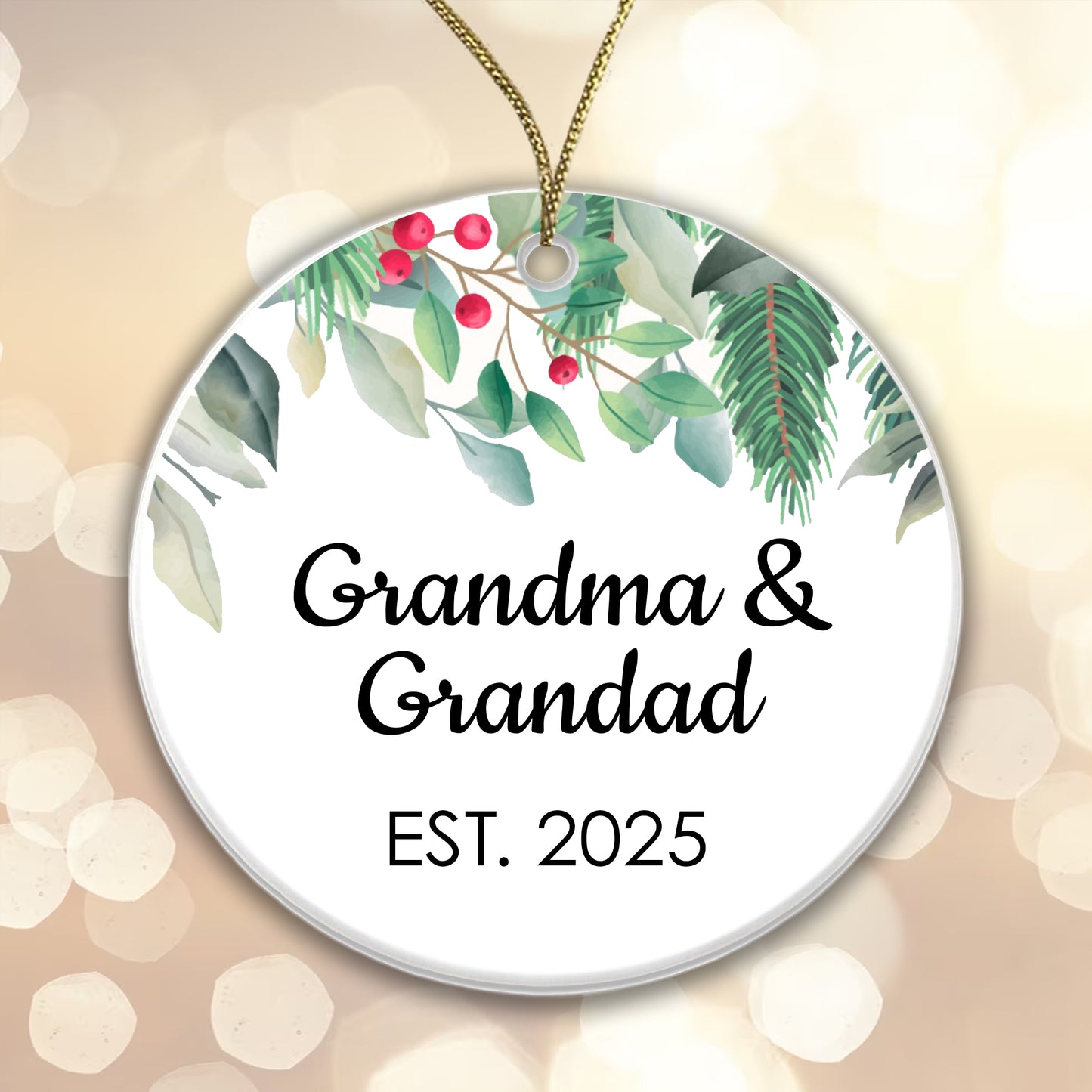 Grandma Grandad Est 2025 Bauble Pregnancy Announcement First Year Grandparents - Ceramic - Gift Boxed