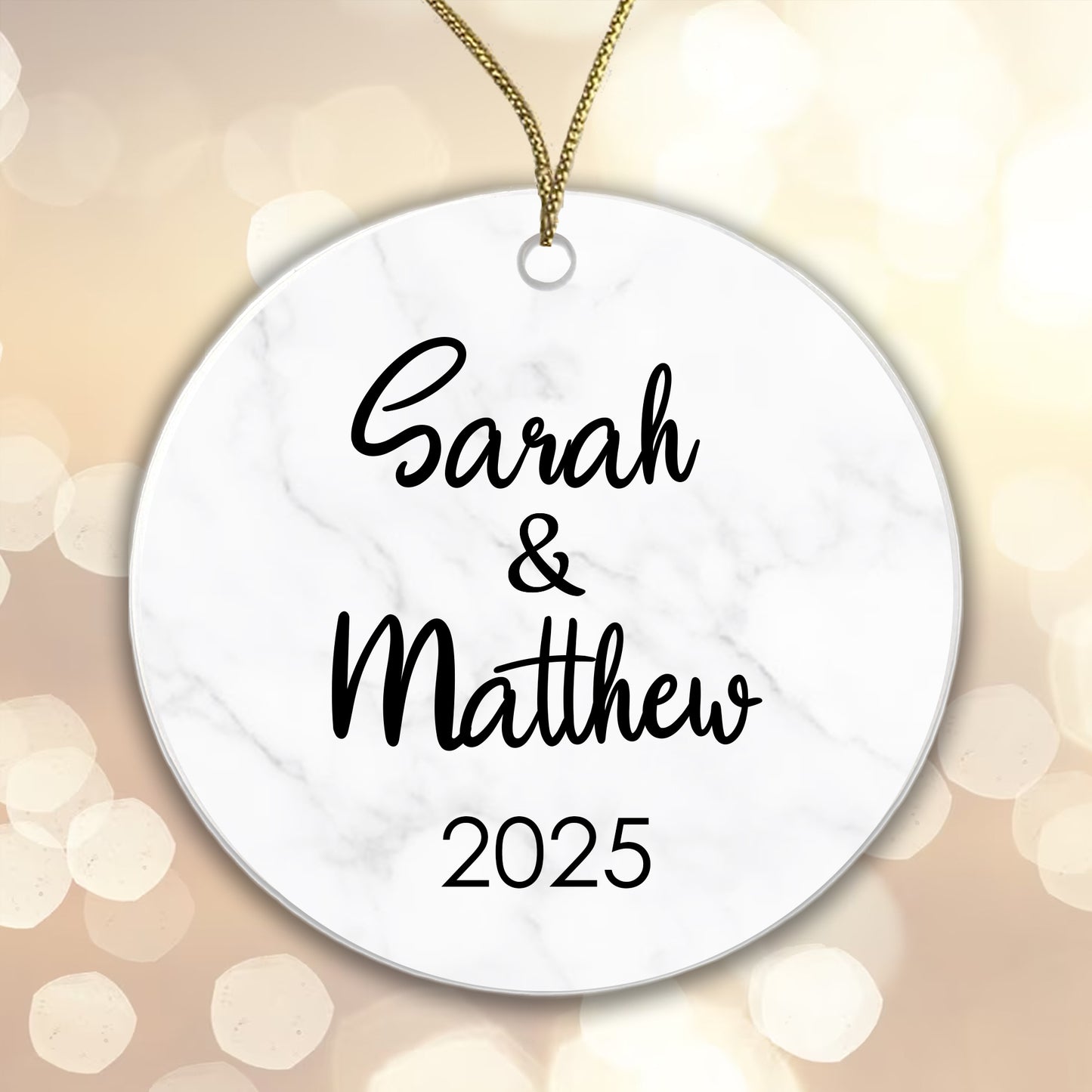 Personalised Couple Marble Bauble Tree Decoration Xmas Gift Idea Secret Santa - Add Names & Year! Ceramic