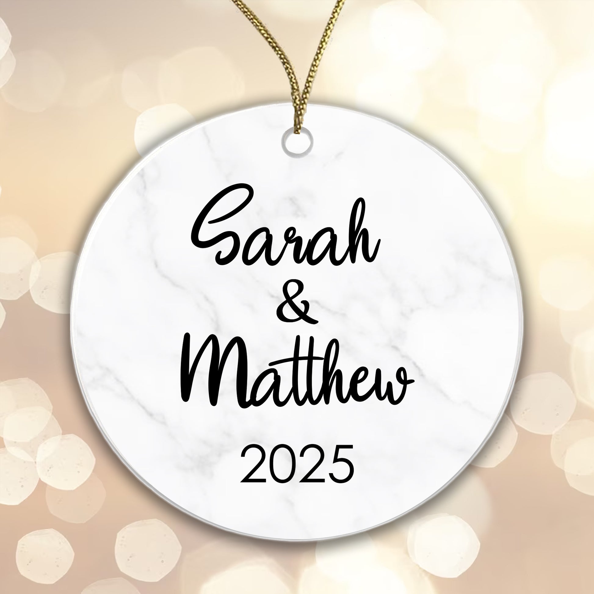 Personalised Couple Marble Bauble Tree Decoration Xmas Gift Idea Secret Santa - Add Names & Year! Ceramic - Gift Boxed