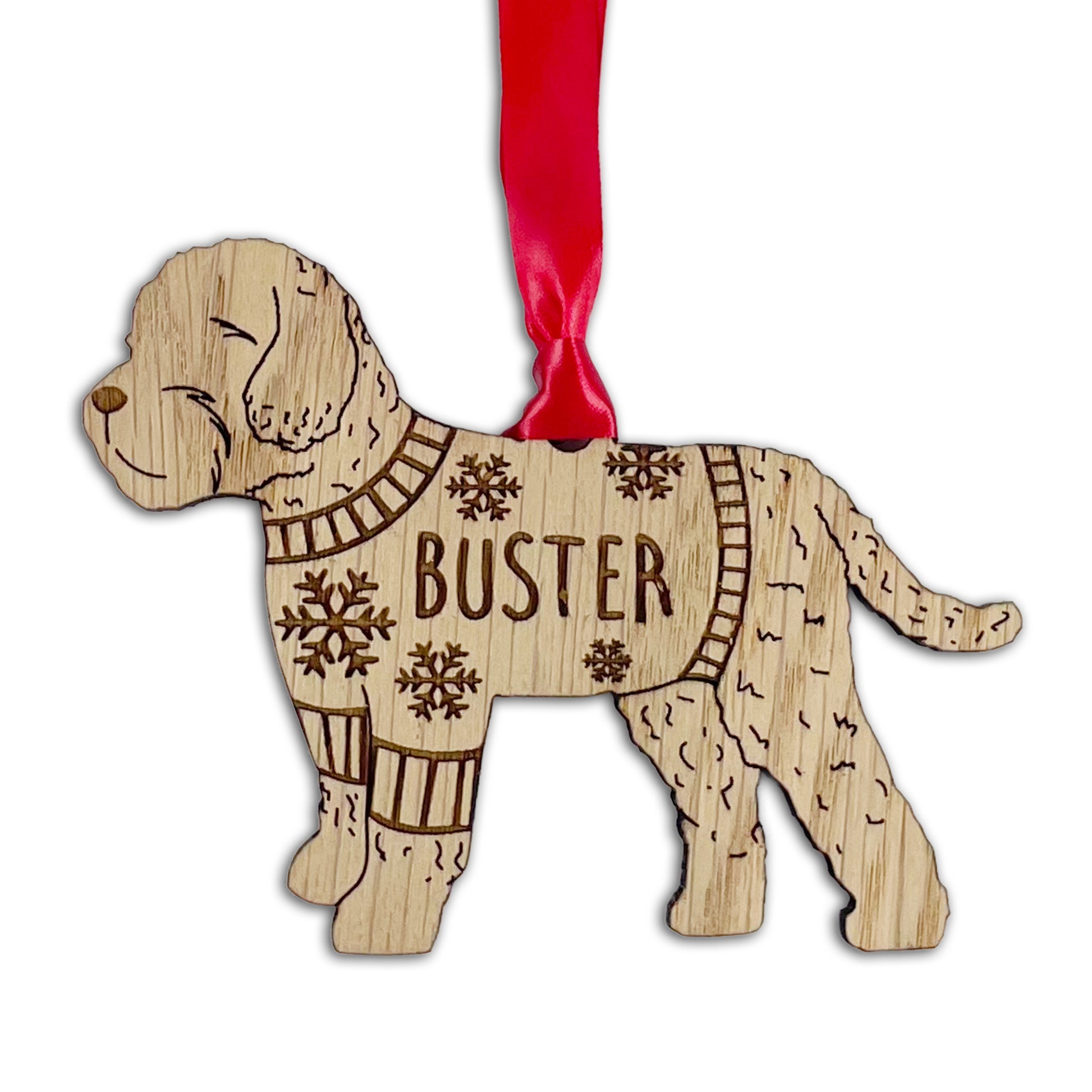 Personalised Cockapoo Bauble Jumper Dog Bauble - Oak Veneer Wood - Add any name