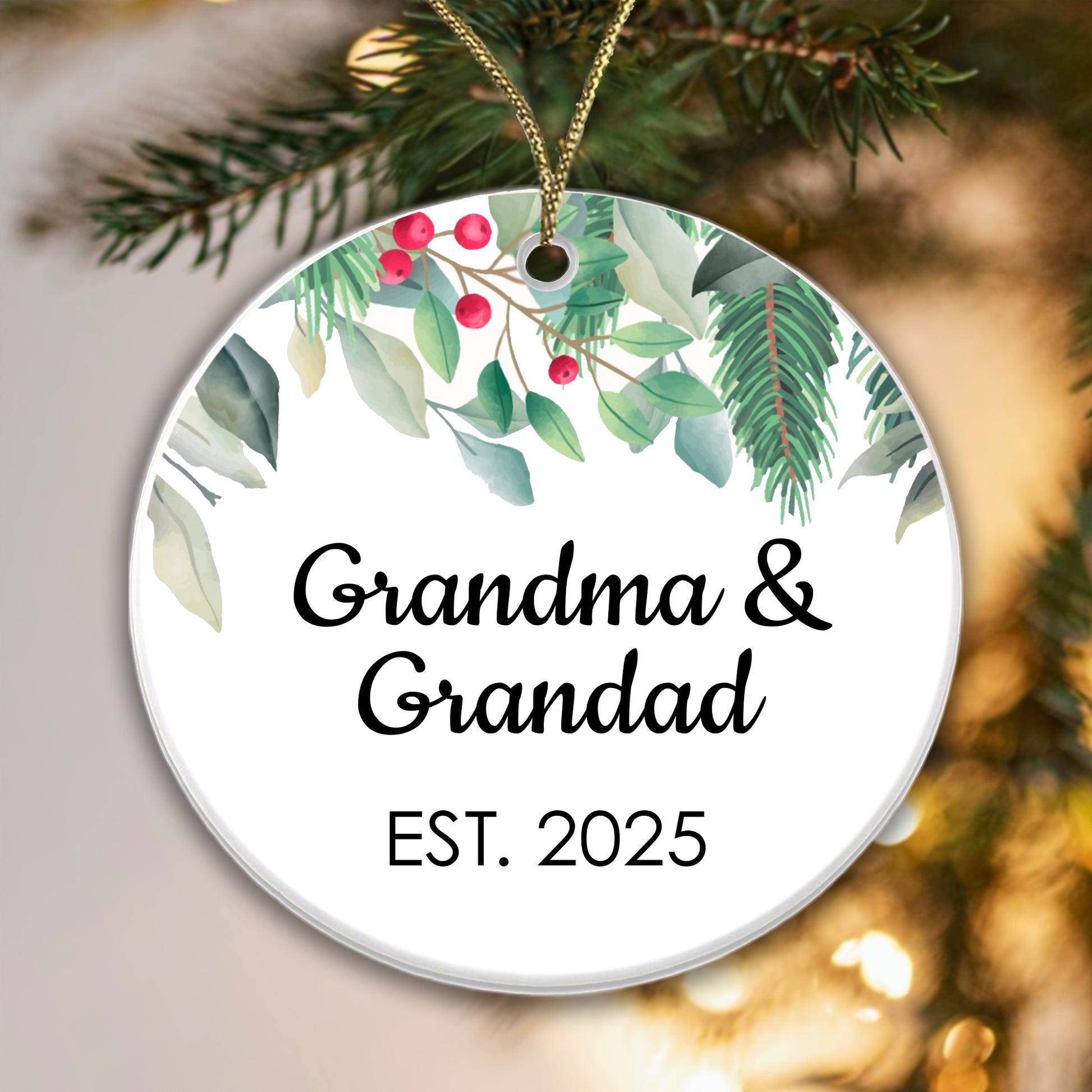 Grandma Grandad Est 2025 Bauble Pregnancy Announcement First Year Grandparents - Ceramic - Gift Boxed