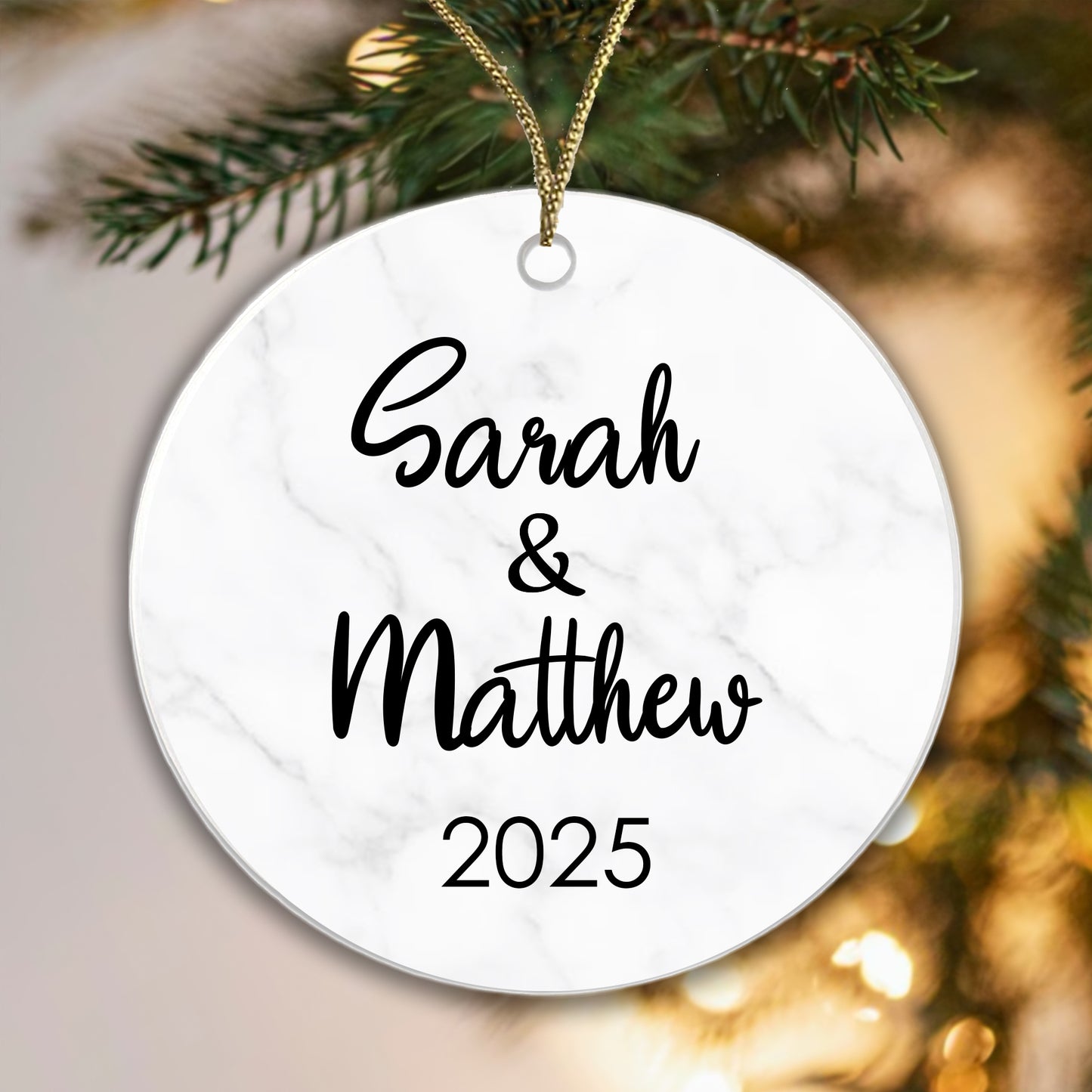 Personalised Couple Marble Bauble Tree Decoration Xmas Gift Idea Secret Santa - Add Names & Year! Ceramic