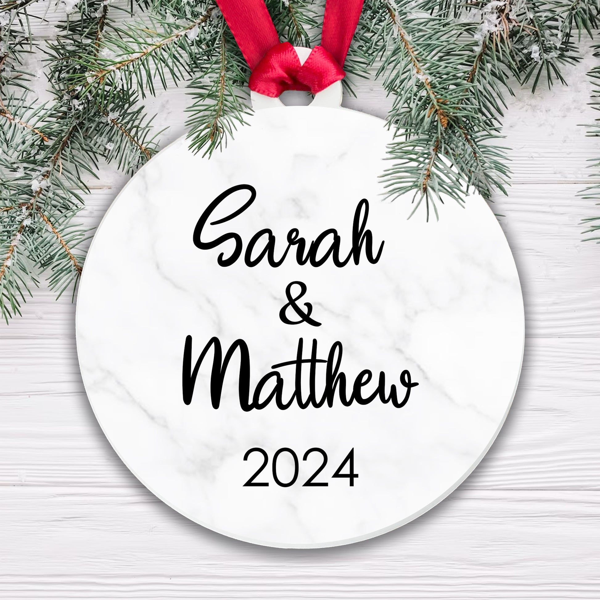 Personalised Acrylic Bauble - Name & Name [Year]