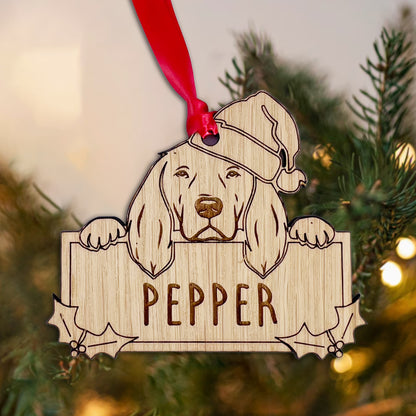 Personalised Springer Spaniel Dog Bauble - Peeking Dog - Oak Veneer Wood - Add your own name!