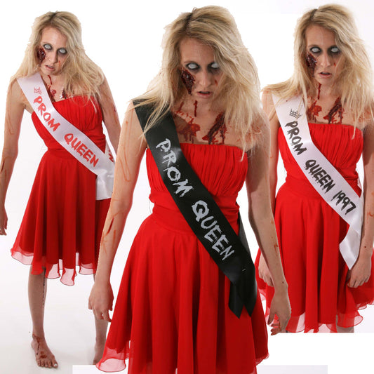 NEW SCARY HALLOWEEN FANCY DRESS COSTUME OUTFIT ZOMBIE PROM QUEEN SASH