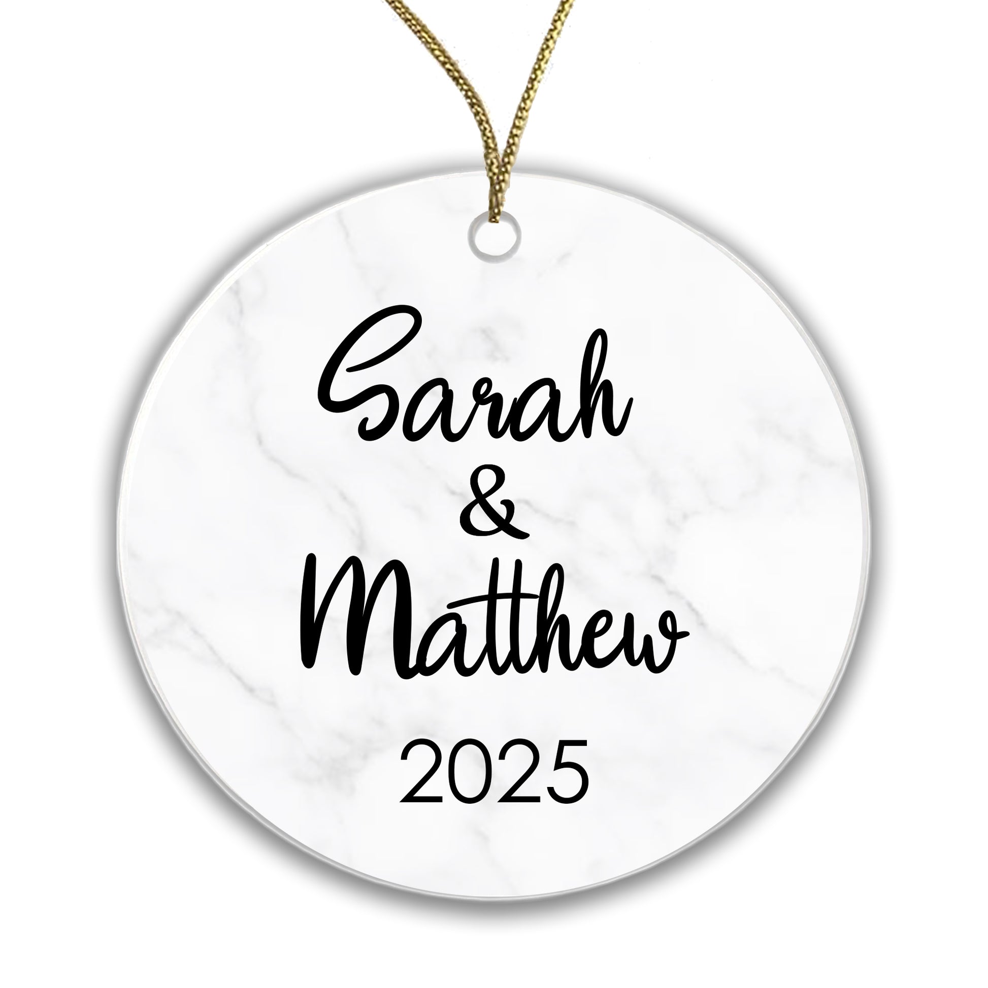 Personalised Couple Marble Bauble Tree Decoration Xmas Gift Idea Secret Santa - Add Names & Year! Ceramic