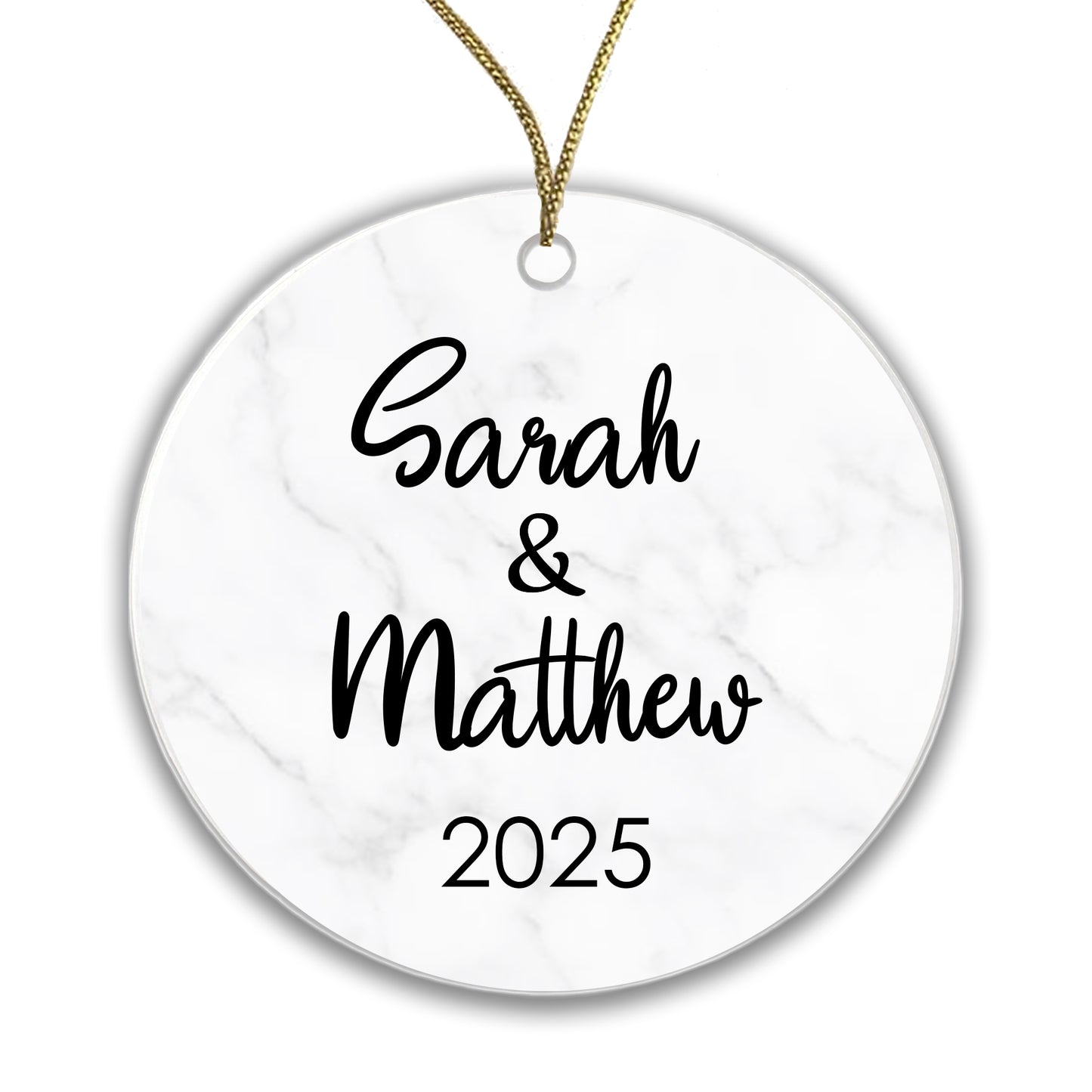 Personalised Couple Marble Bauble Tree Decoration Xmas Gift Idea Secret Santa - Add Names & Year! Ceramic - Gift Boxed