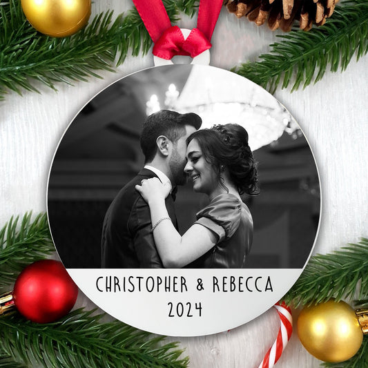 Personalised Couple Photo Bauble - Add a photo, names and year!