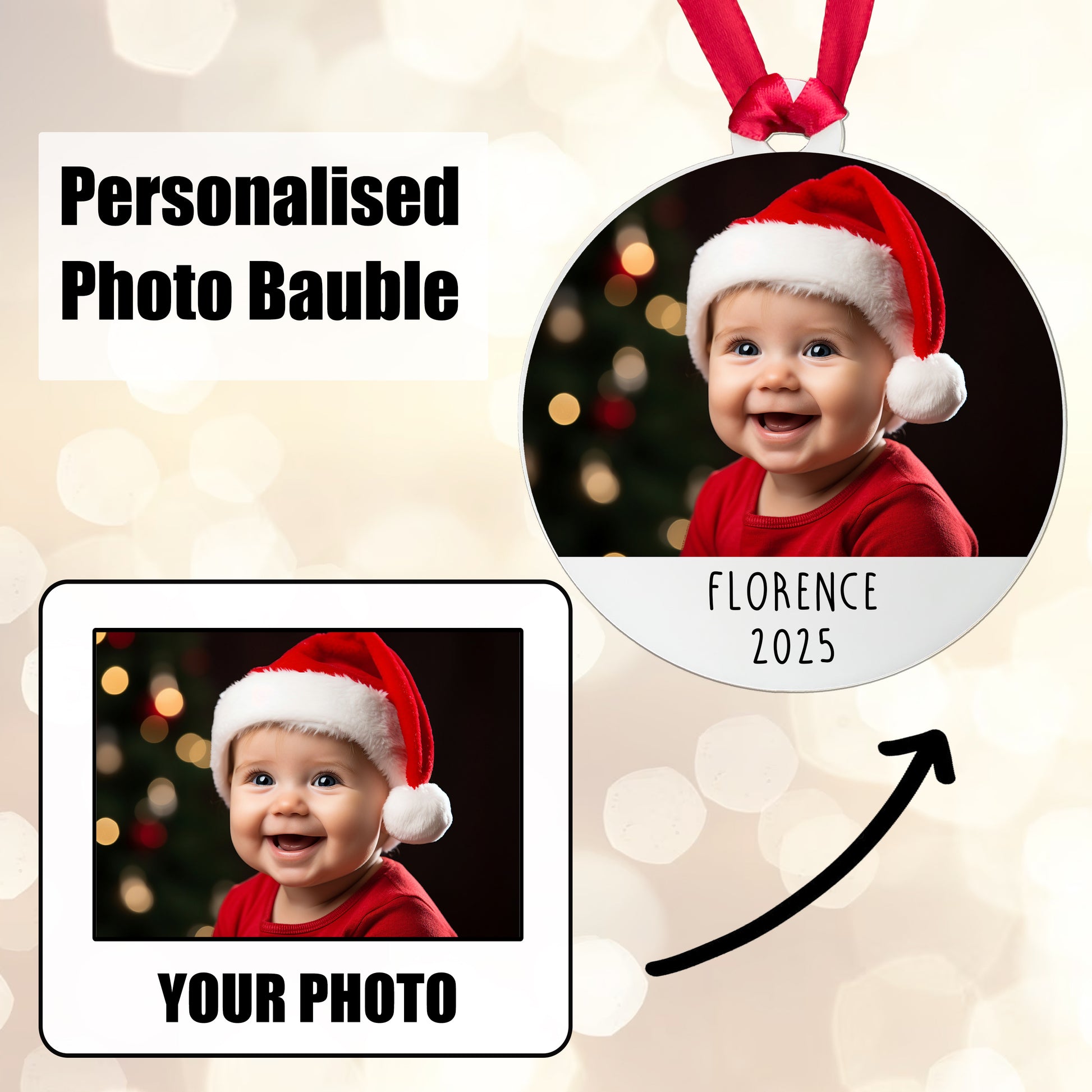 Personalised Baby Acrylic Photo Bauble Gift Boxed