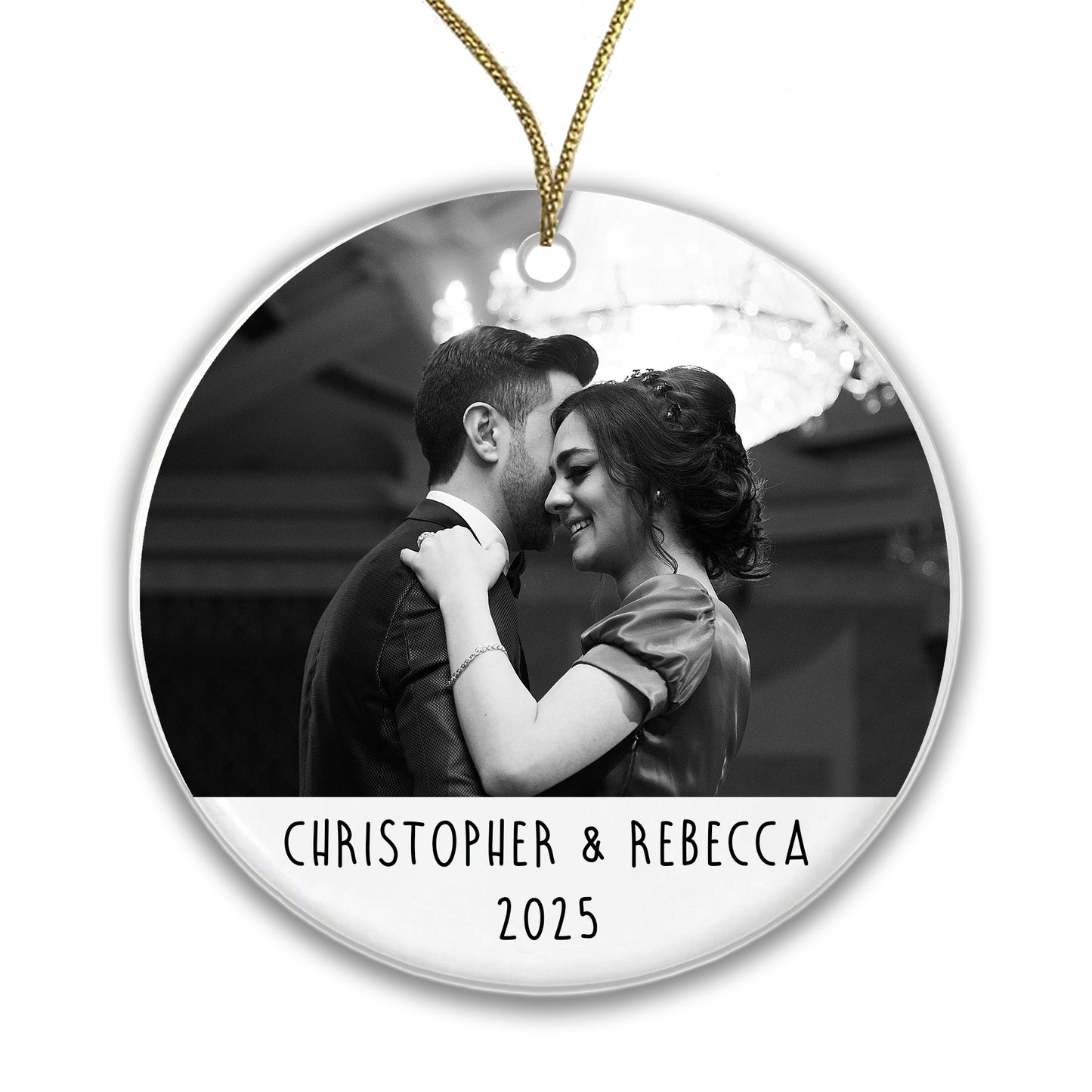 Personalised Couple Photo Bauble - Add a photo, names and year!