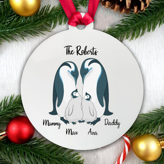 Penguin Family of 4 Personalised Bauble