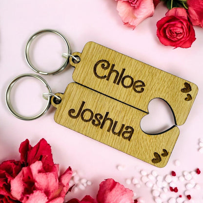 Personalised Name Keyring Heart - Set of 2