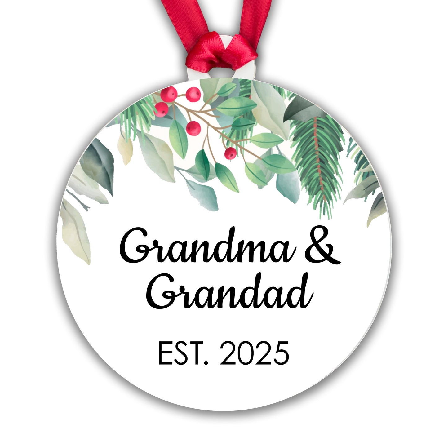 Grandma Grandad Est 2025 Bauble Pregnancy Announcement First Year Grandparents - Gift Boxed