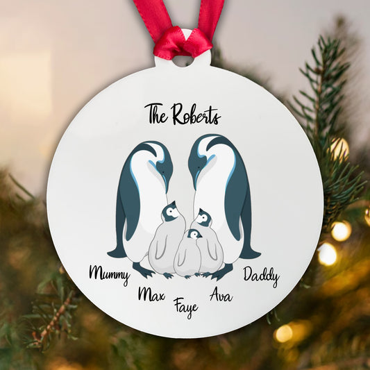 Personalised Family of 5 Penguin Bauble