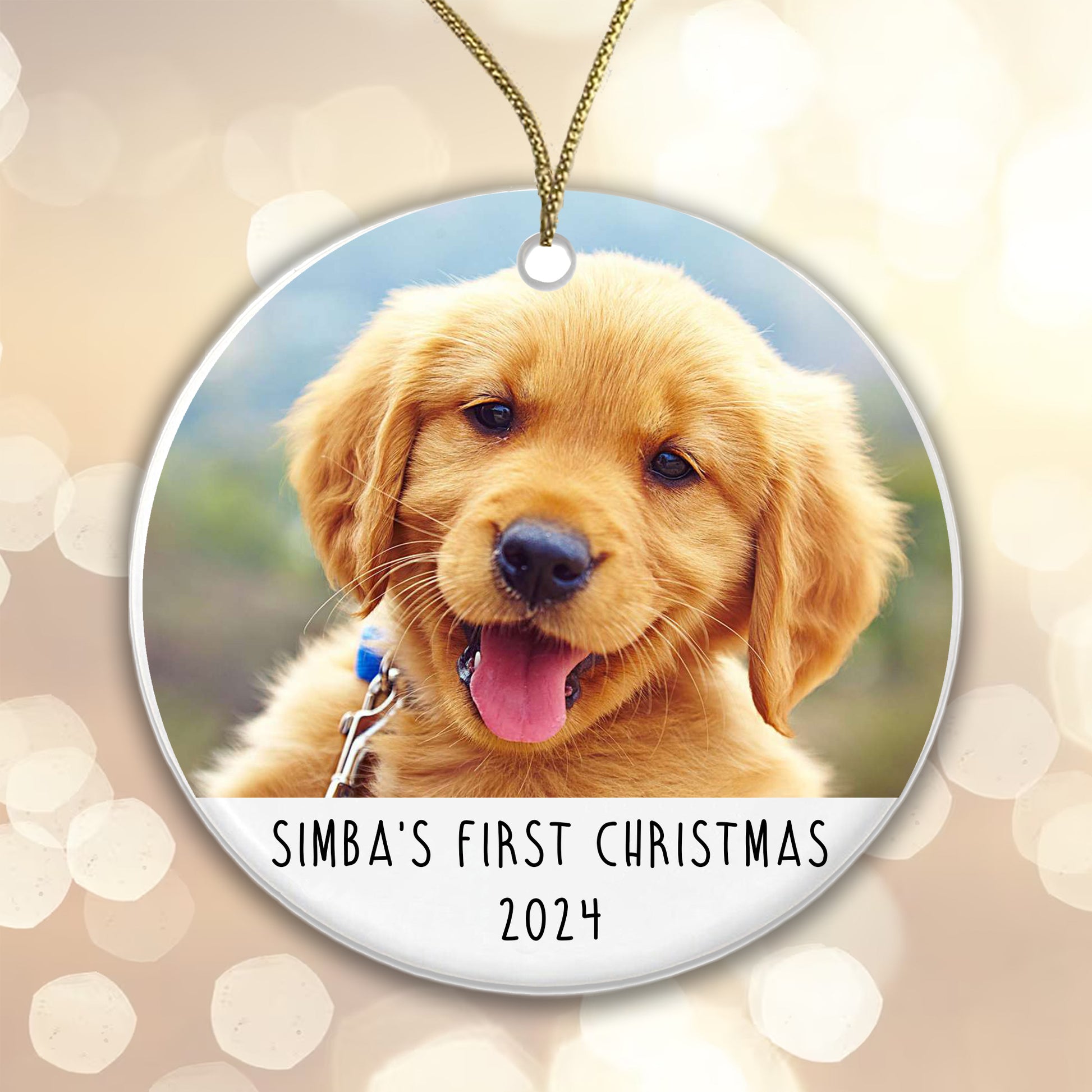 Personalised Pet's First Christmas Photo Bauble, Puppy Dog or Pet Xmas Tree Decoration - Gift Boxed