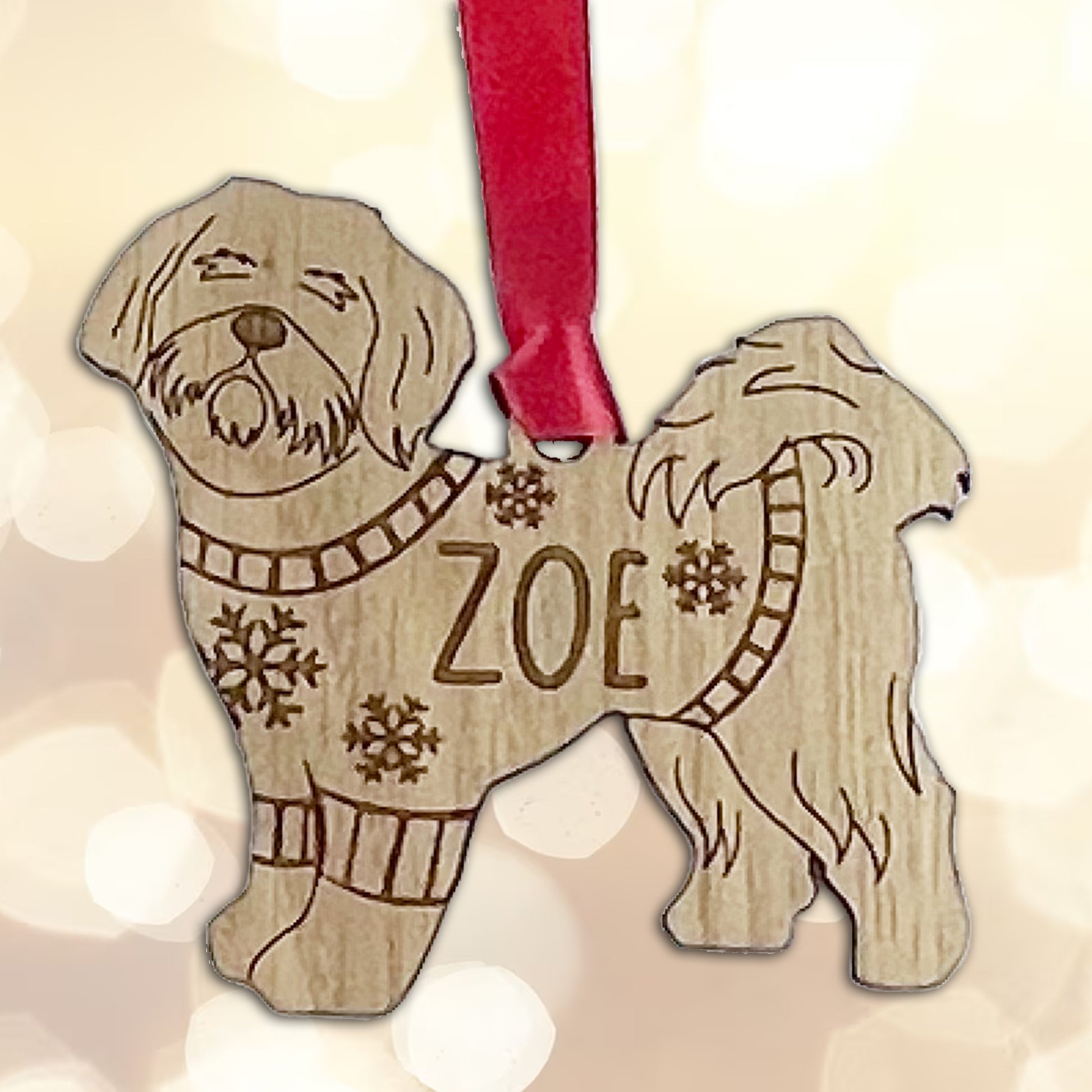 Personalised Shih Tzu Bauble Jumper Dog Bauble - Oak Veneer Wood - Add any name