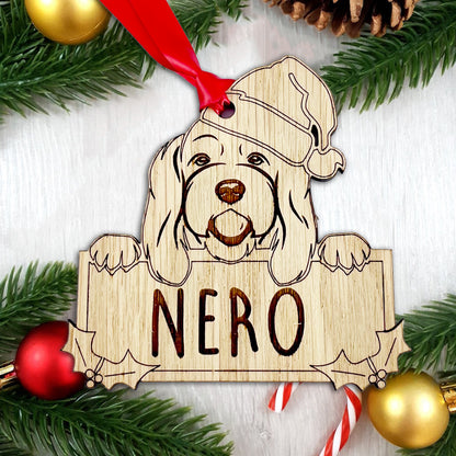 Personalised Cockapoo Dog Bauble - Peeking Dog - Oak Veneer Wood - Add your own name!